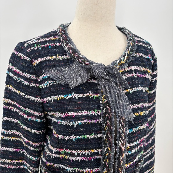 J. Crew Tweed Lady Jacket Blazer with Ties Cropped Navy Blue Pink 4 New with Tag - Picture 6 of 12